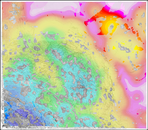 A map of density and depth of rocks in the northern Cordillera