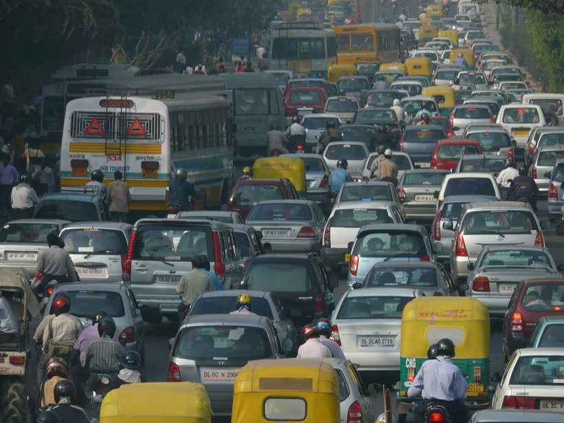 A traffic jam in Delhi, India