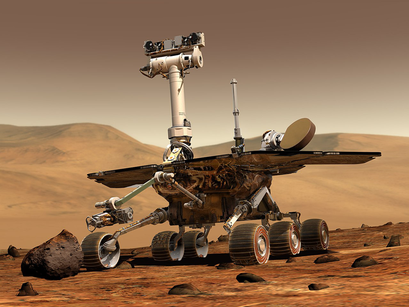 Illustration of a NASA Mars Exploration Rover on the surface of Mars