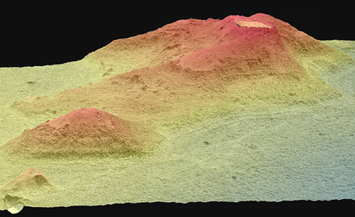 A 3-D model of proposed ocean shorelines along a crater rim in the northern plains of Mars