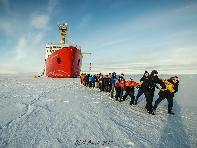 An international team studying the Beaufort Gyre from their base on the CCGS Louis S. St-Laurent.