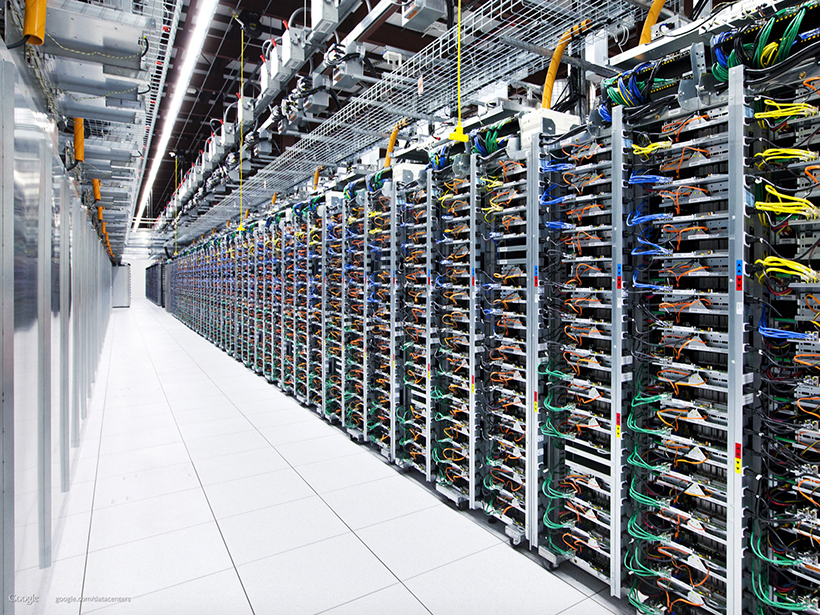 A Google data center offering cloud services like on-demand computational nodes.
