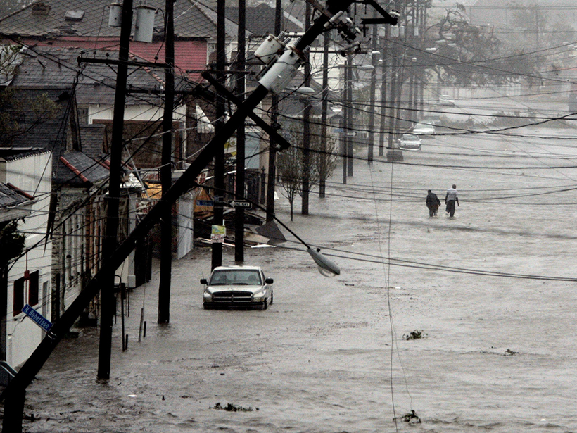 A flooded New Orleans neighborhood after Hurricane Katrina in 2005
