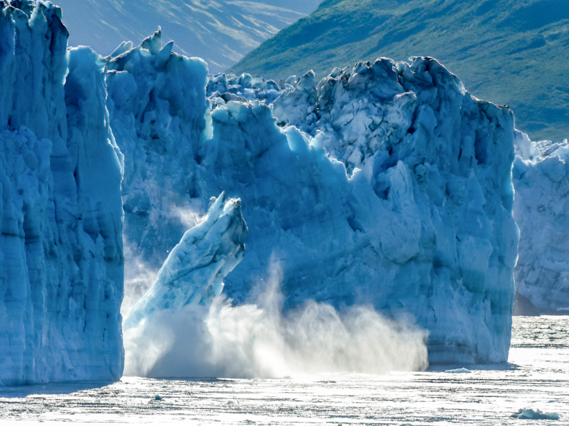 A glacier calves into Disenchantment Bay in Alaska.