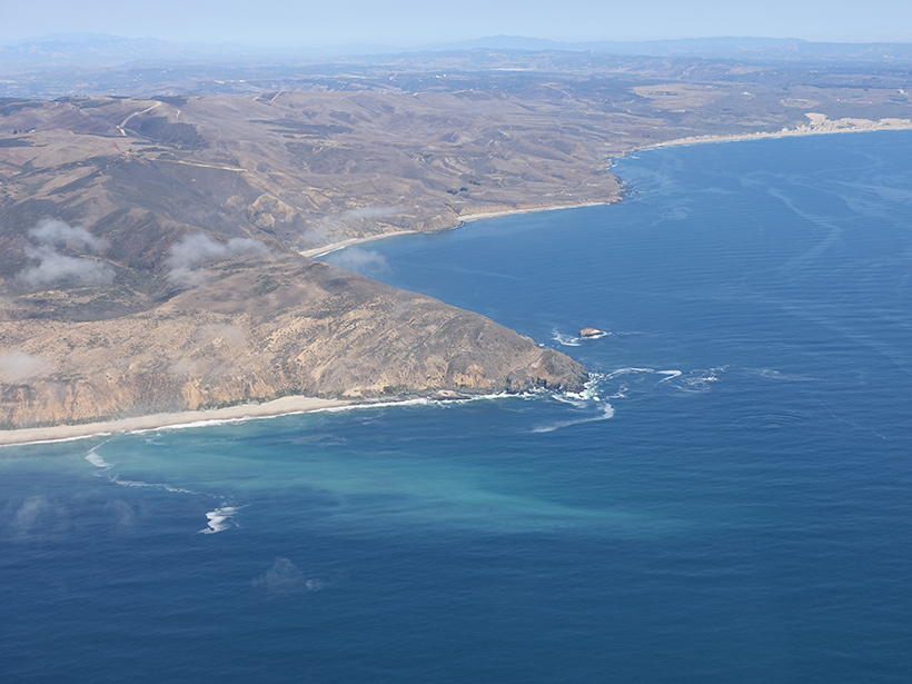 Point Sal on the California coastline in an aerial view of the study site for the 2017 Inner Shelf Dynamics Experiment.