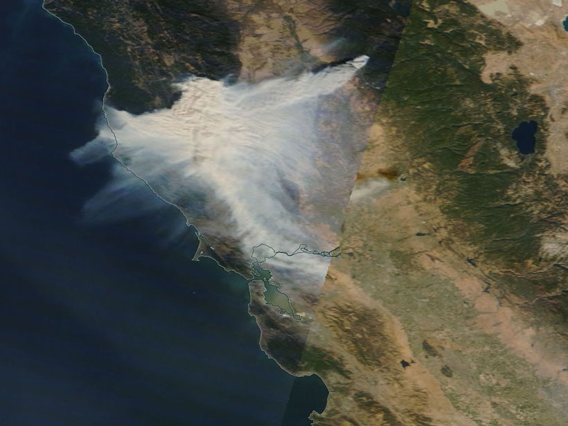 Satellite image of a fire in Northern California