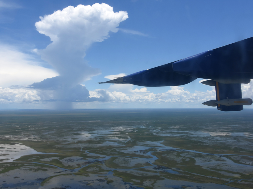 Aerial view of storm over the Bangweulu wetlands in Zambia