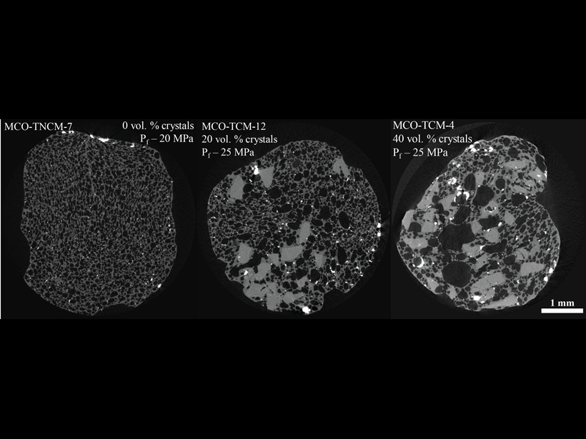 X-ray tomography images of experimental magmas captured at different crystal contents