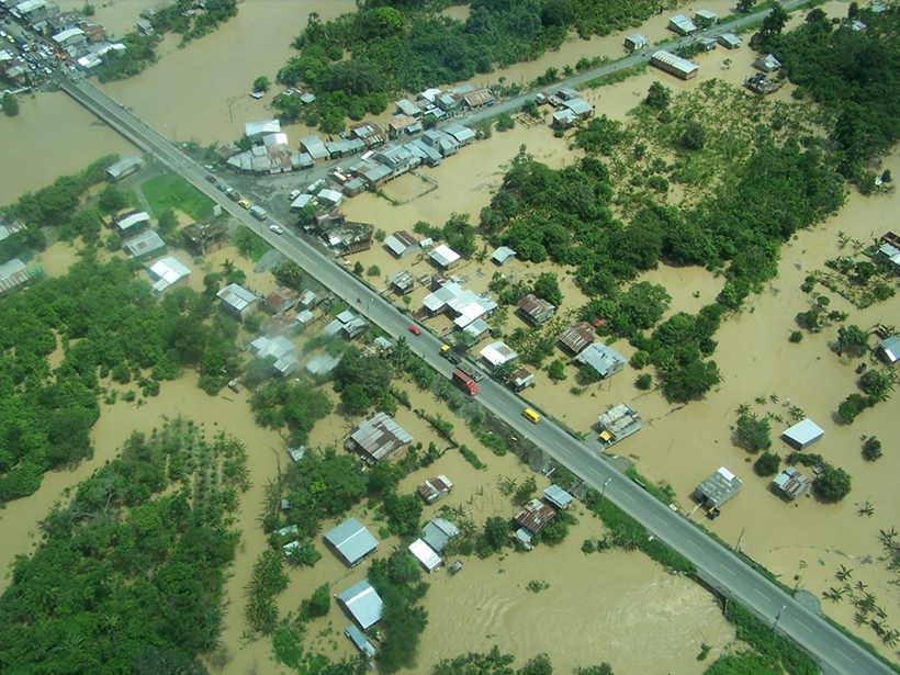 Aerial photo of a flooded town