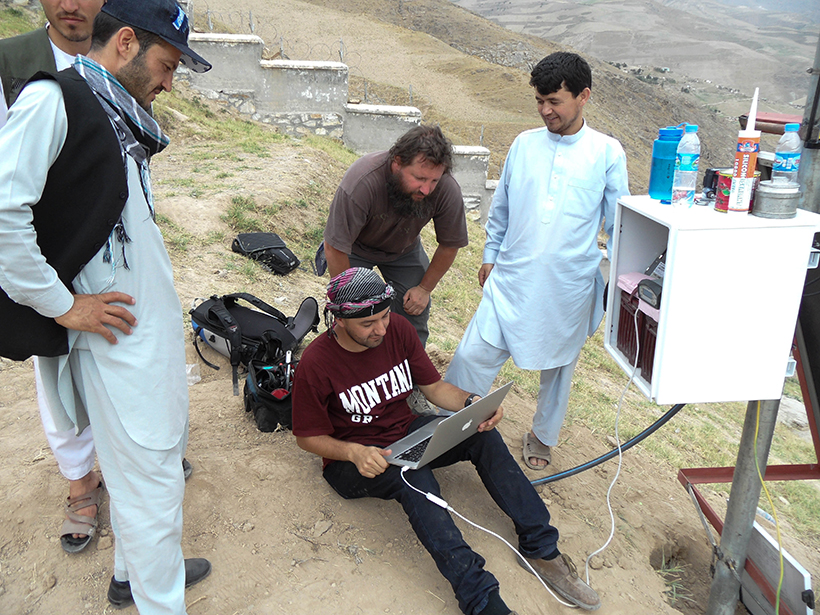 A team of Afghan and U.S. scientists install a continuous GPS instrument