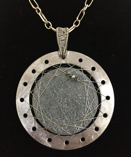 16 Psyche asteroid pendant with orbiting spacecraft