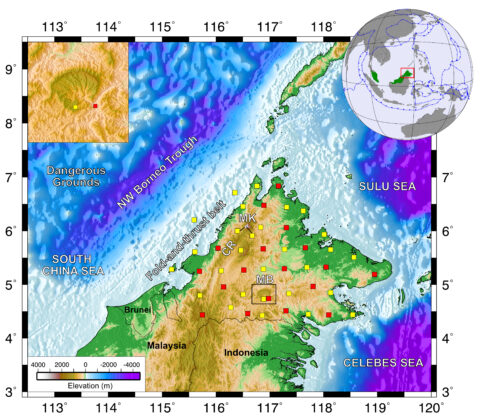 Map of Sabah showing topography and bathymetry in the background. Map of Sabah showing topography and bathymetry in the background.
