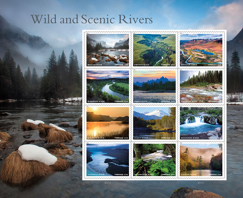 Collection of U.S. postage stamps of rivers