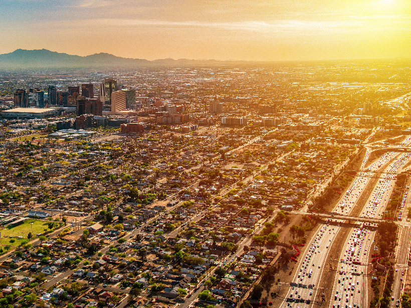 Aerial view of large metropolitan area