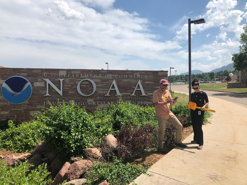 Prudence Crawmer and Rick Saltus performing research at the National Oceanic and Atmospheric Administration in Boulder, Colorado.