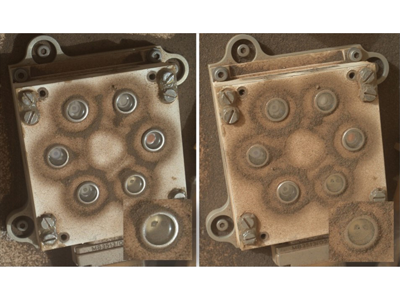 Photos of a sensor on board the Curiosity rover before and after a dust storm