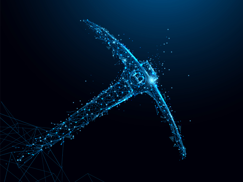Illustration of a pickax formed with blue networked triangles