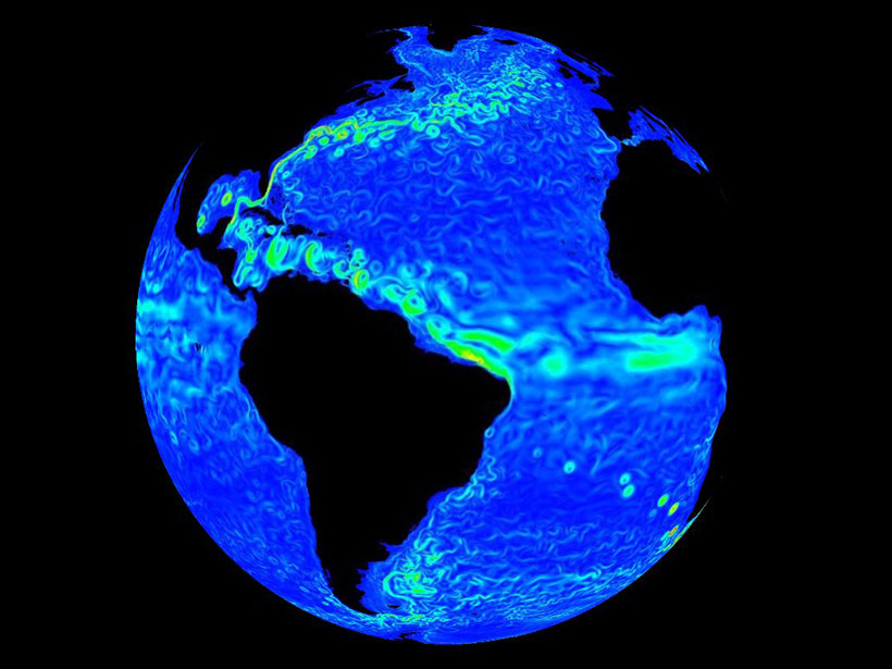 NASA visualization of dozens of eddies in the Atlantic Ocean