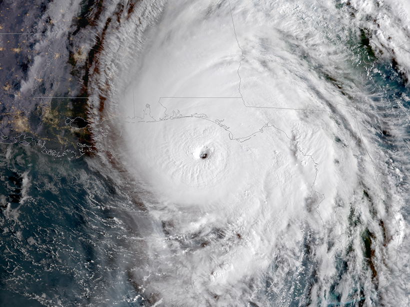 Hurricane Michael approaches the coastline of the Florida Panhandle on 10 October 2018.