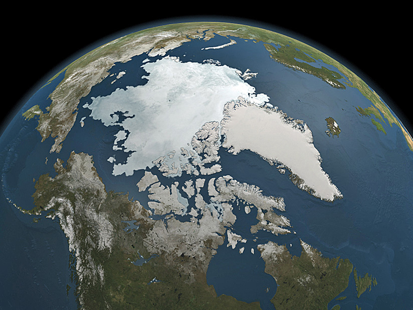 NASA’s Aqua satellite captured this microwave image of the Earth including Arctic sea ice cap on 3 September 2010.