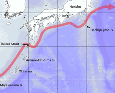 Map showing path of path of the Kuroshio Current near Japan