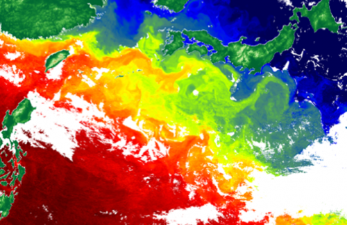 Color map of sea surface temperatures in the northwest Pacific