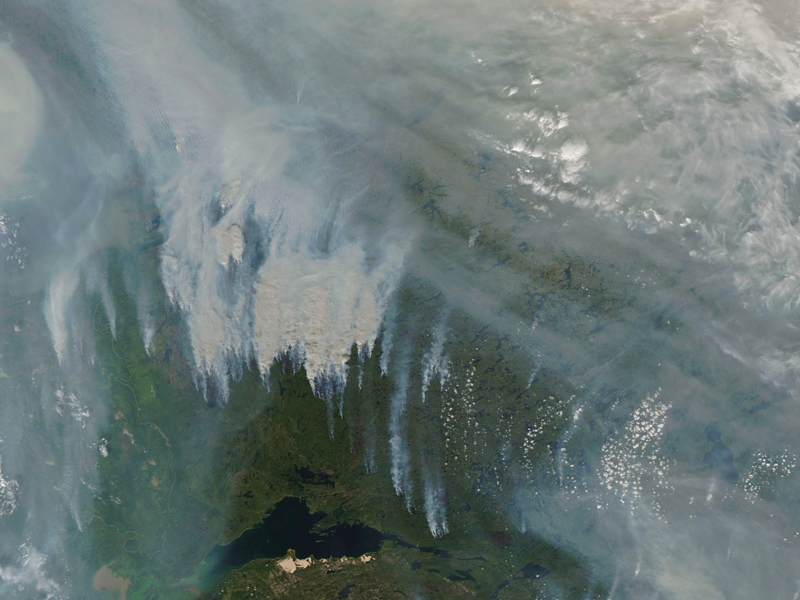 Satellite image of smoke from wildfires in Canada in 2017 Satellite image of smoke from wildfires in Canada in 2017