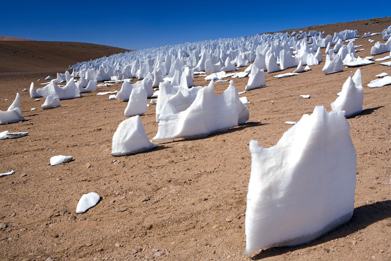 Blades of white ice in desert