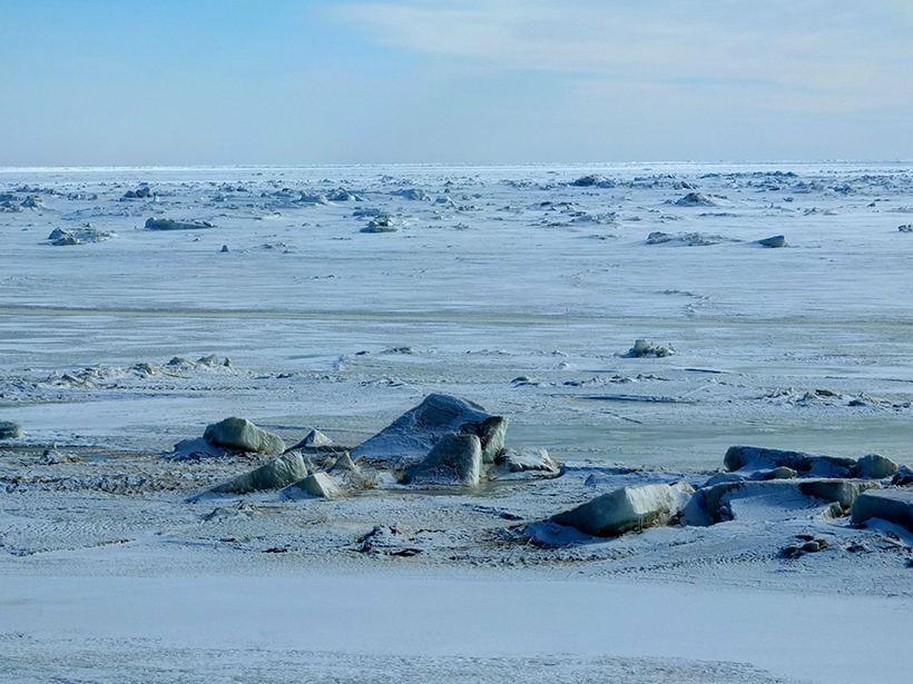 Ice on the Bering Sea, which has experienced unprecedentedly low winter sea ice levels in recent years