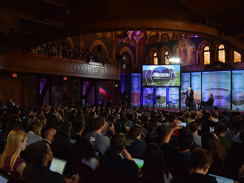 Vermont senator Bernie Sanders speaks at Georgetown University’s Climate Forum.