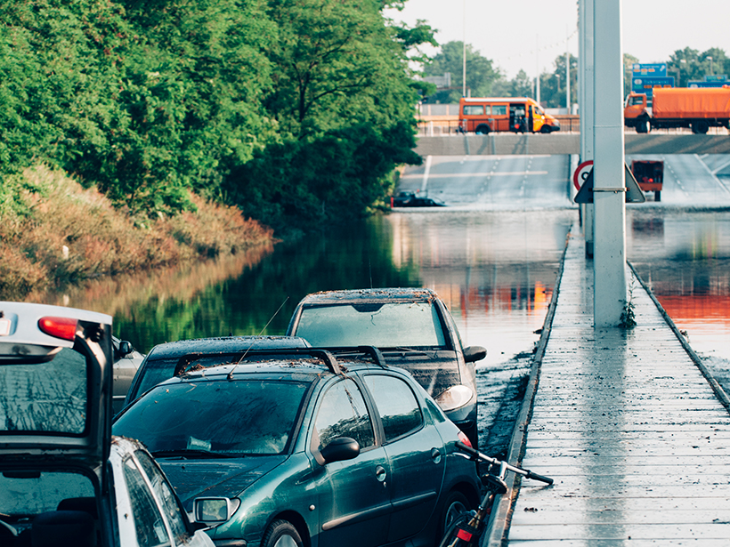 Torrential rains flooded streets in Denmark in 2017, stranding and damaging vehicles