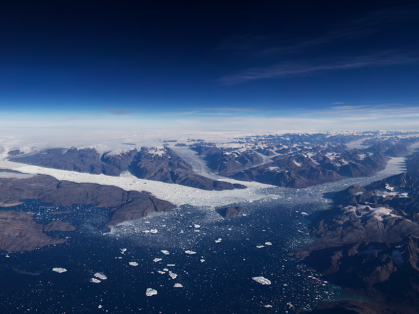 Three glaciers empty into a fjord in Greenland in this September 2016 photo.