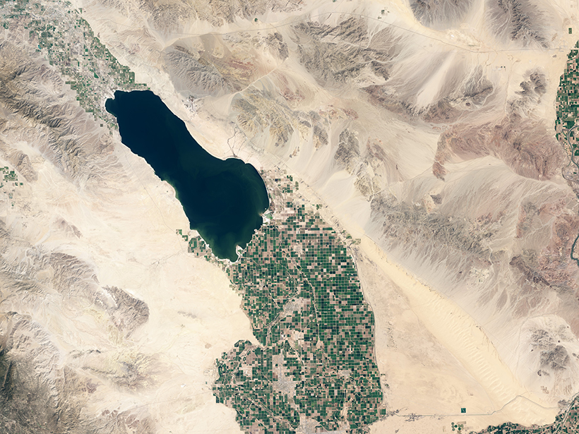 Satellite view of the Salton Sea and surroundings in California