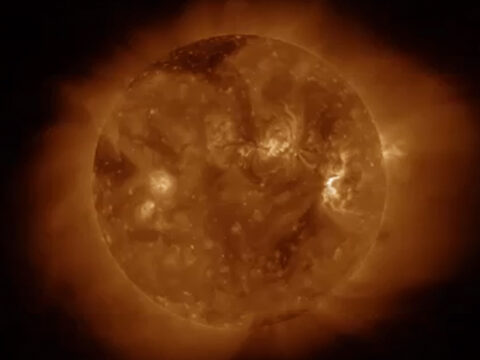 Animated satellite image of a solar flare