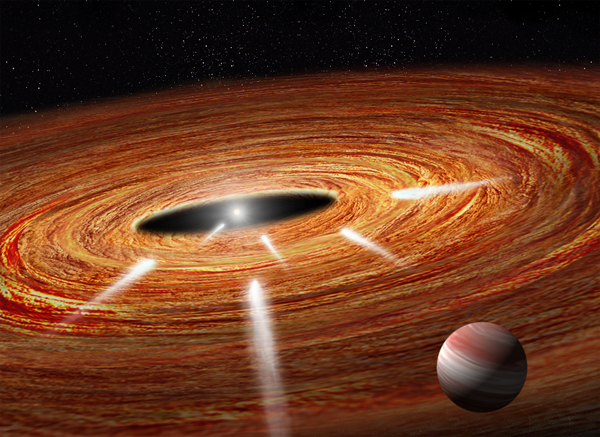 Illustration of exocomets hurled into their star in a growing planetary system.