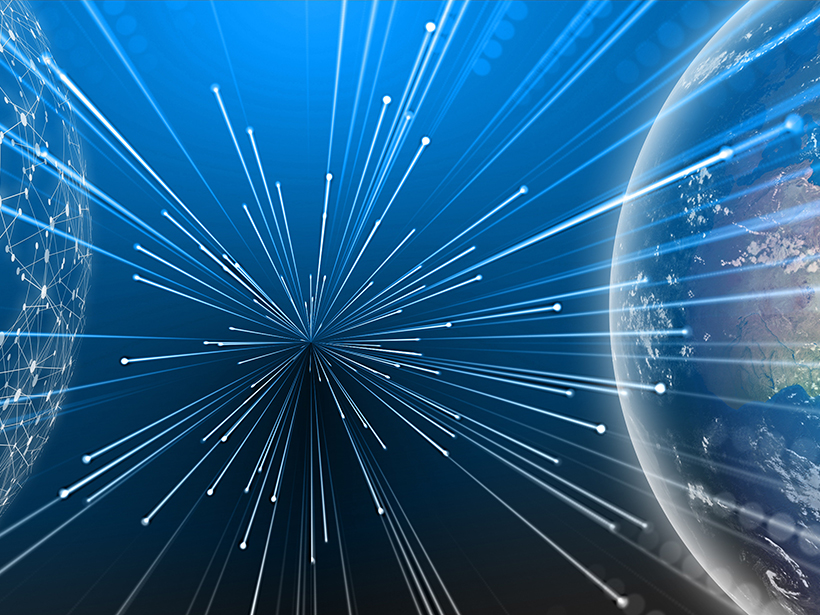 Illustration of points of light in a web connecting to Earth