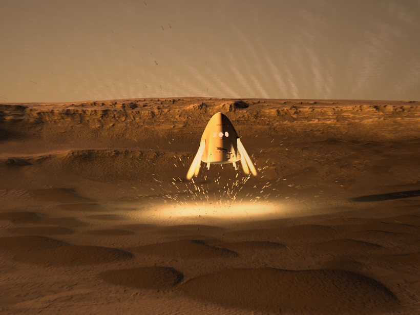 Bullet-shaped spaceship lands on Mars