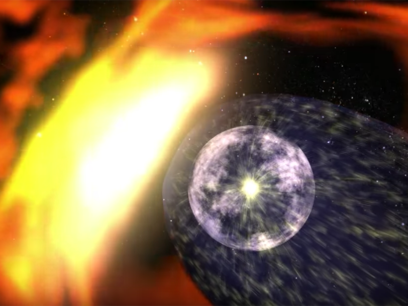 An illustration of the Sun within the heliosheath encountering the interstellar medium