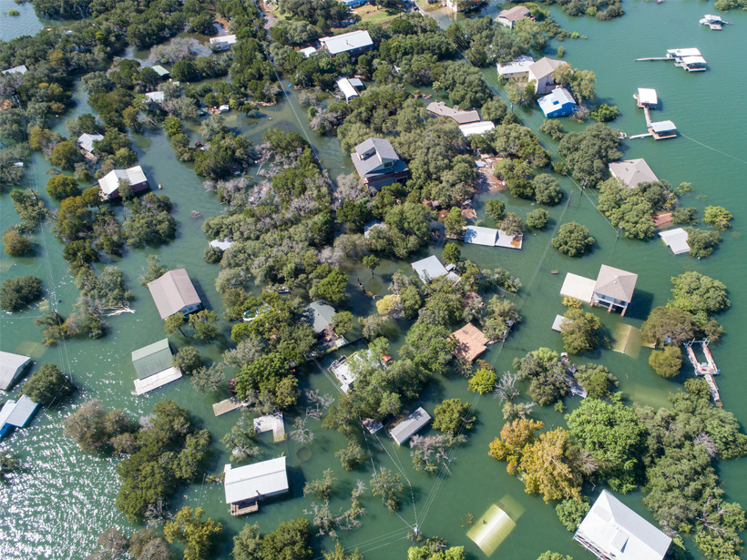 Aerial photo of a flooded neighborhood