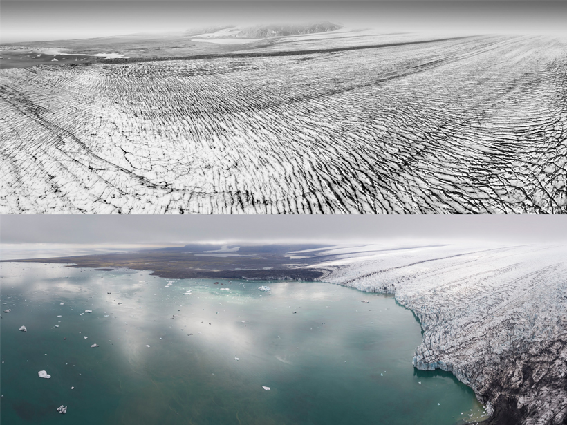 Aerial images of Breiðamerkurjökull glacial tongue taken in 1989 (top) and 2019 (bottom)