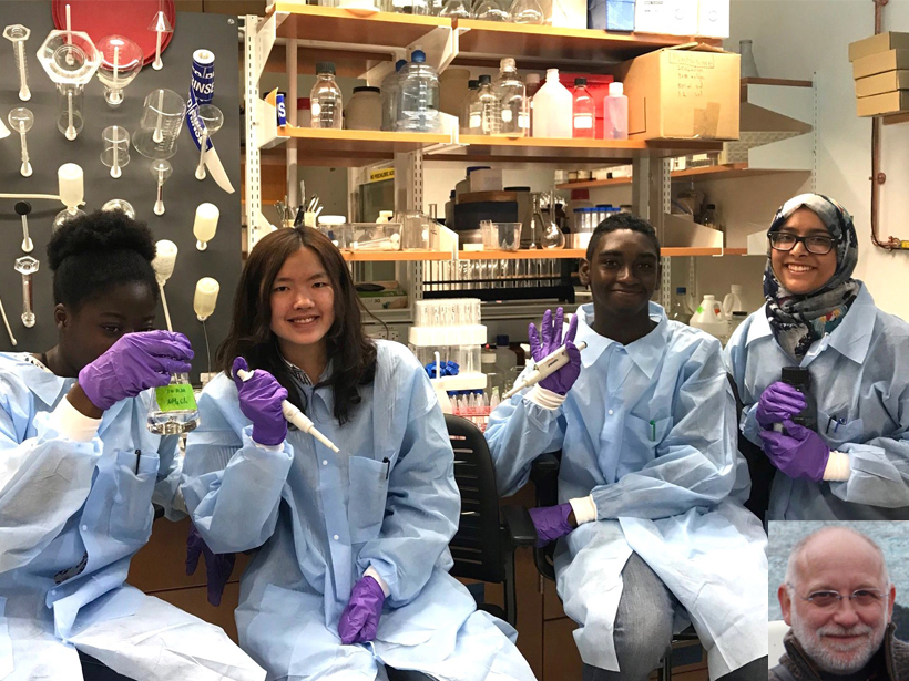 Students participating in Lamont-Doherty Earth Observatory’s Secondary School Field Research Program pose for a photo in Lamont’s marine microbiology laboratory.