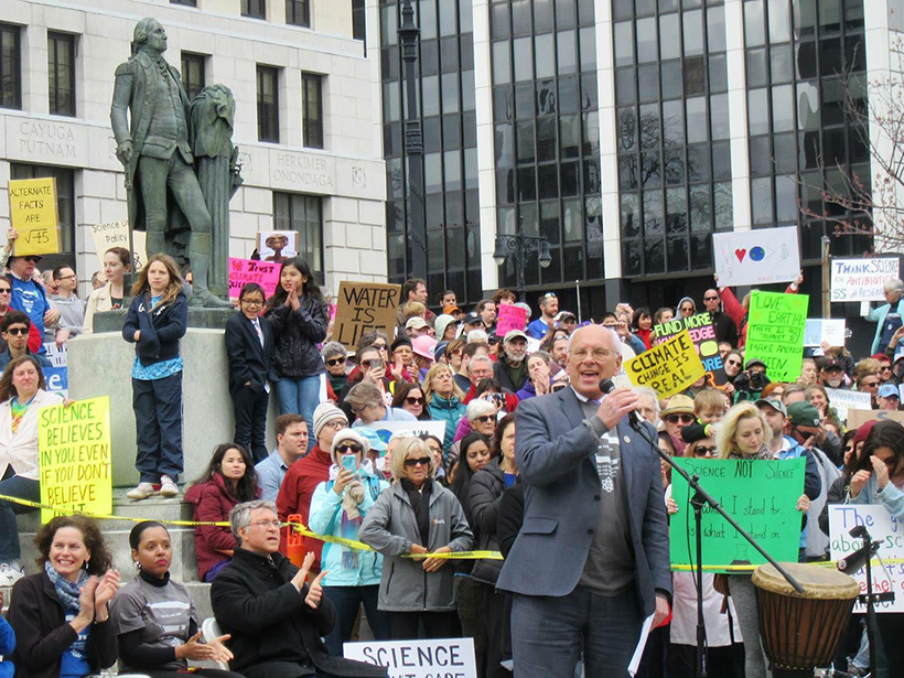U.S. Congressman Paul Tonko speaking at the March for Science in 2017 in Albany, New York