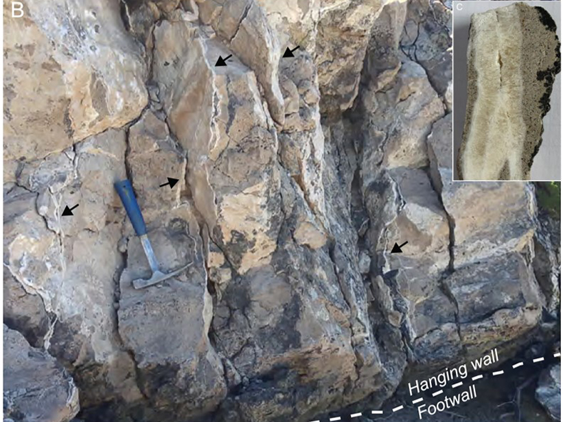 Photo of outcrop of the Loma Blanca fault-damage zone in New Mexico, USA
