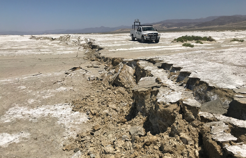 This large rupture in the ground surface in the Mojave Desert near Ridgecrest, Calif., was caused by a 5 July 2019 magnitude 7.1 strike-slip earthquake.