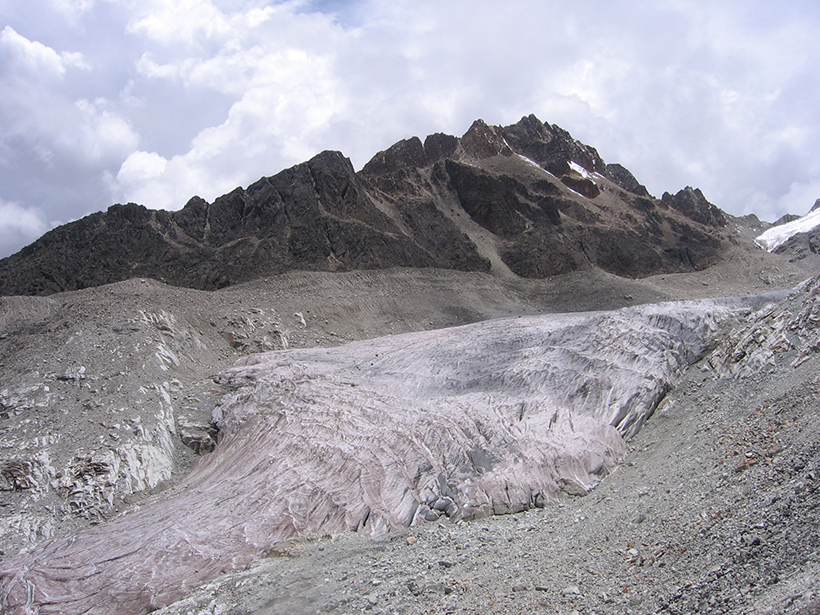 Part of Zongo Glacier on Bolivia’s Huayna Potosí, about 25 kilometers north of La Paz, as seen in January 2010