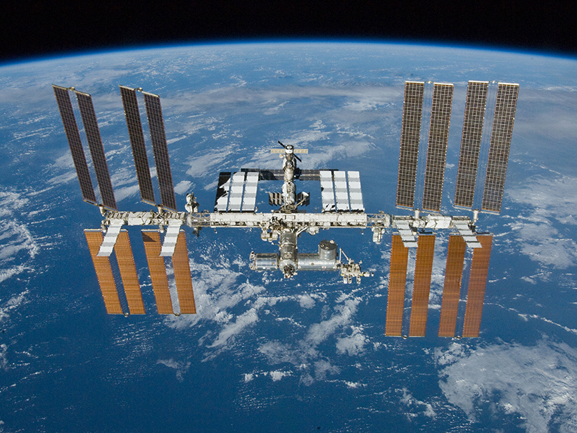 The International Space Station orbits through the thermosphere in May 2010.