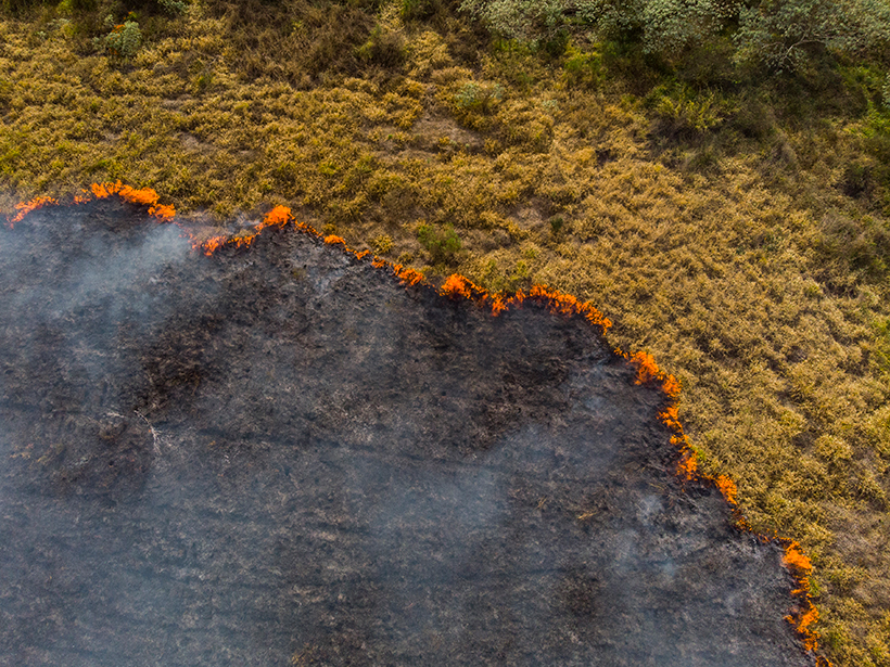 An aerial view of a burning pasture in Brazil