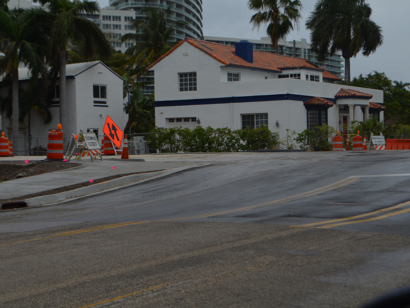 Road construction to elevate a road in Miami Beach