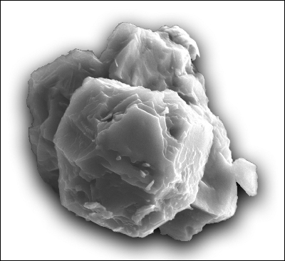 A gray scale image of a stardust grain