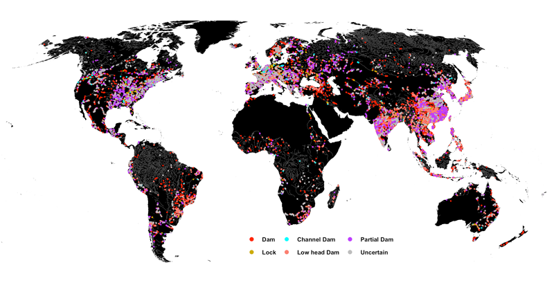Map of river obstructions. Map of river obstructions.